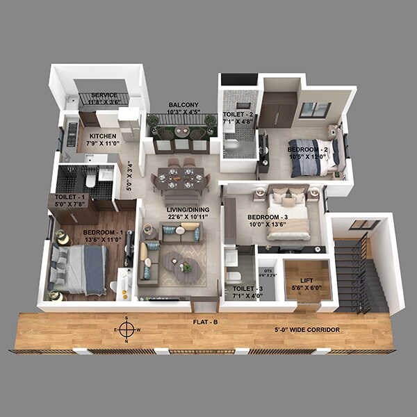Floor plan of 3 BHK 1284 Sq. Ft. Apartment in Sri Kirthika The Bliss, Chennai