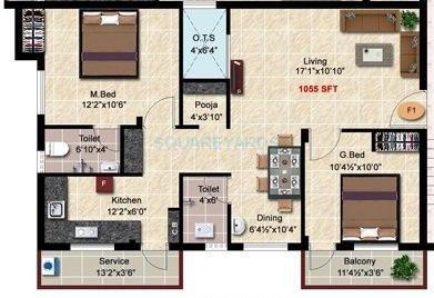 Floor plan of 2 BHK 860 Sq. Ft. Apartment in Steps Stone Aksharas, Chennai