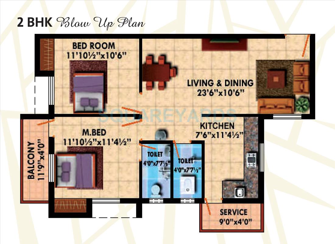 Floor plan of 2 BHK 856 Sq. Ft. Apartment in Steps Stone Artithaa, Chennai