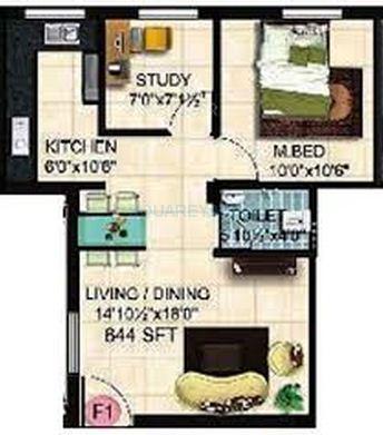 Floor plan of 1 BHK 644 Sq. Ft. Apartment in Steps Stone Ethiraj, Chennai