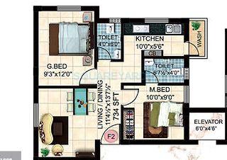 Floor plan of 2 BHK 725 Sq. Ft. Apartment in Steps Stone Ethiraj, Chennai