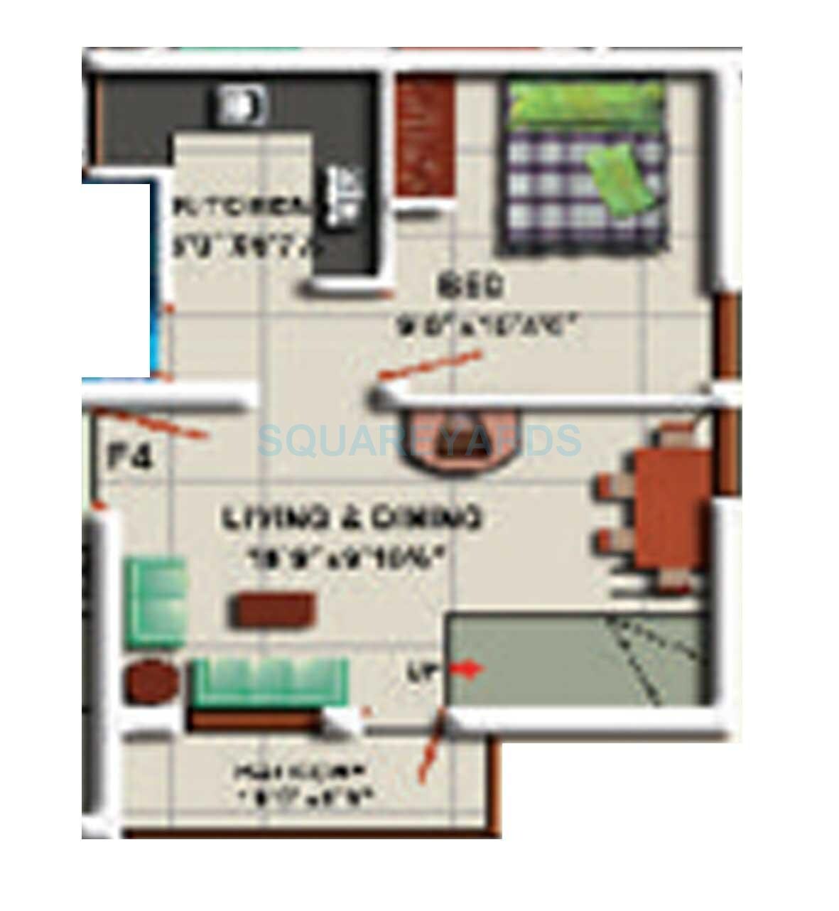 Floor plan of 1 BHK Apartment - 536 sq. ft. in Steps Stone Harine, Chennai