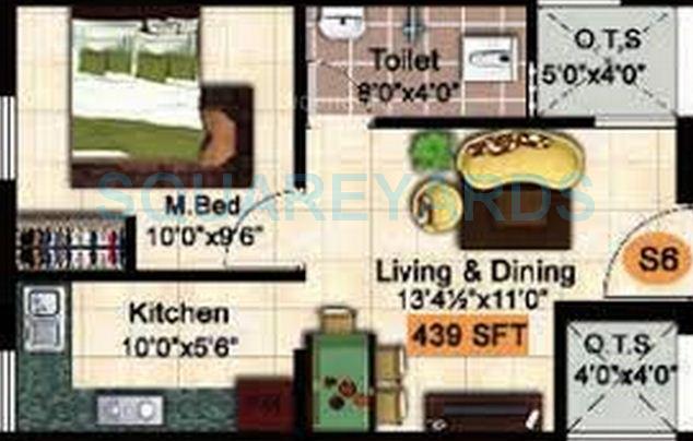 Floor plan of 1 BHK 439 Sq. Ft. Apartment in Steps Stone Krishu, Chennai