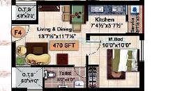Floor plan of 1 BHK 470 Sq. Ft. Apartment in Steps Stone Krishu, Chennai