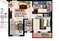 Floor plan of 2 BHK 1213 Sq. Ft. Apartment in Steps Stone Krishu, Chennai