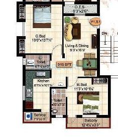 Floor plan of 2 BHK 816 Sq. Ft. Apartment in Steps Stone Krishu, Chennai