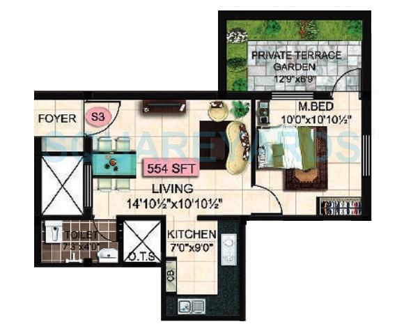 Floor plan of 1 BHK 597 Sq. Ft. Apartment in Steps Stone Krita, Chennai