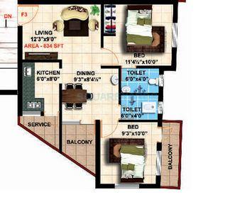 Floor plan of 2 BHK 834 Sq. Ft. Apartment in Steps Stone Meenaas, Chennai