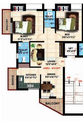 Floor plan of 2 BHK 979 Sq. Ft. Apartment in Steps Stone Meenaas, Chennai