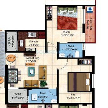 Floor plan of 2 BHK 676 Sq. Ft. Apartment in Steps Stone Sai Dharaa, Chennai