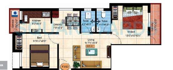 Floor plan of 2 BHK 805 Sq. Ft. Apartment in Steps Stone Sai Dharaa, Chennai