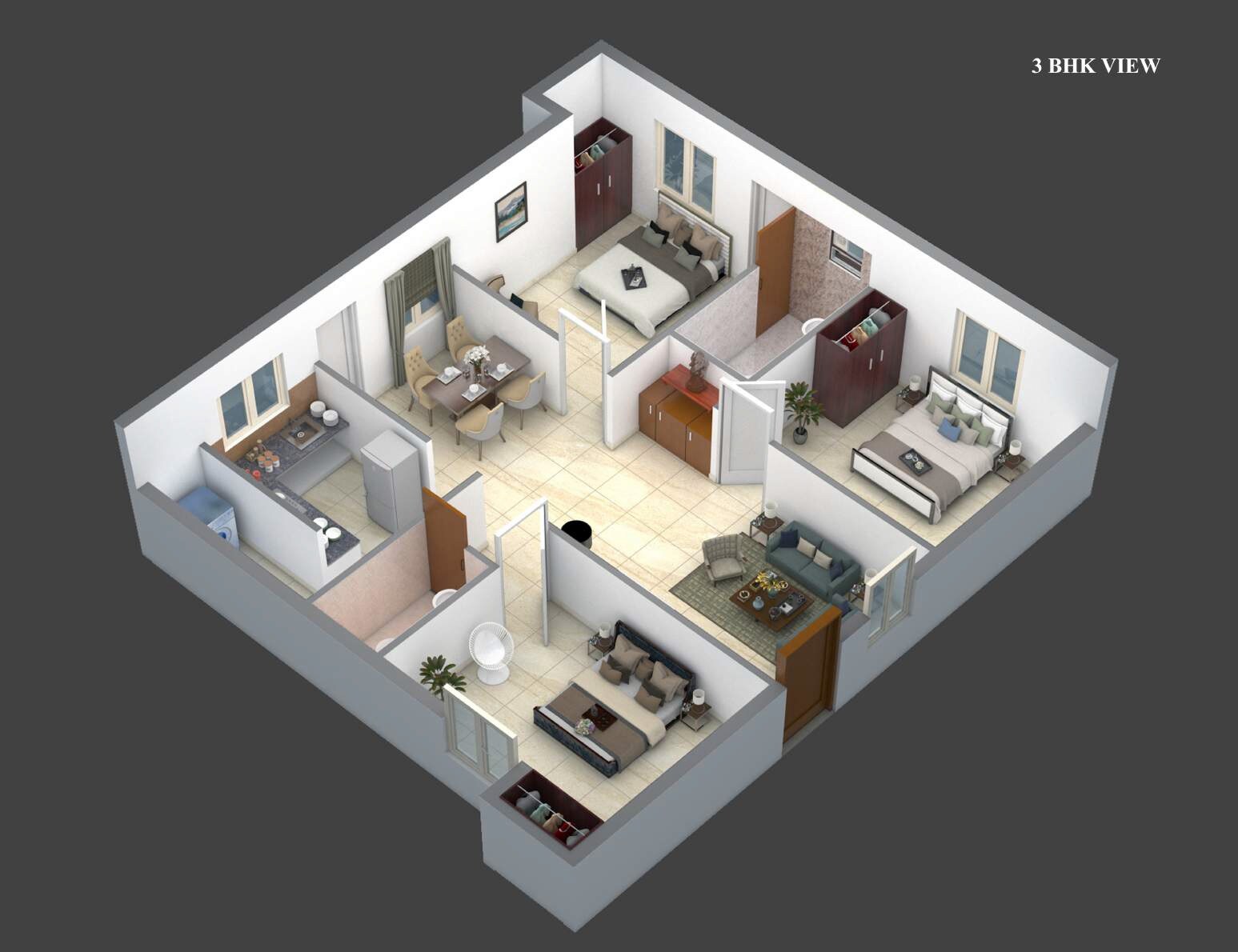Floor plan of 3 BHK 1307 Sq. Ft. Apartment in Steps Stone Vatsa, Chennai