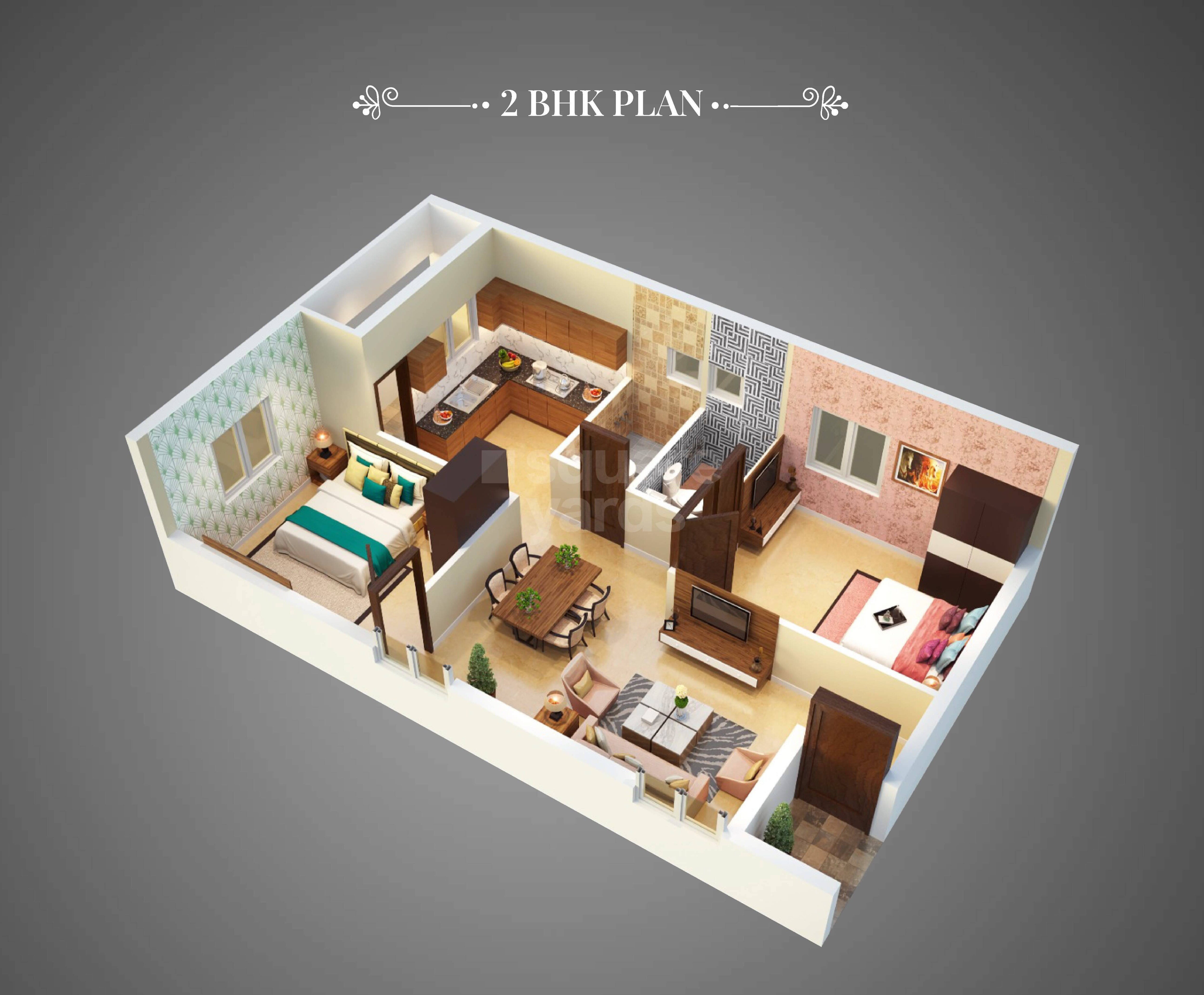 Floor plan of 2 BHK 869 Sq. Ft. Apartment in StepsStone Vatsa 4 AVM, Chennai