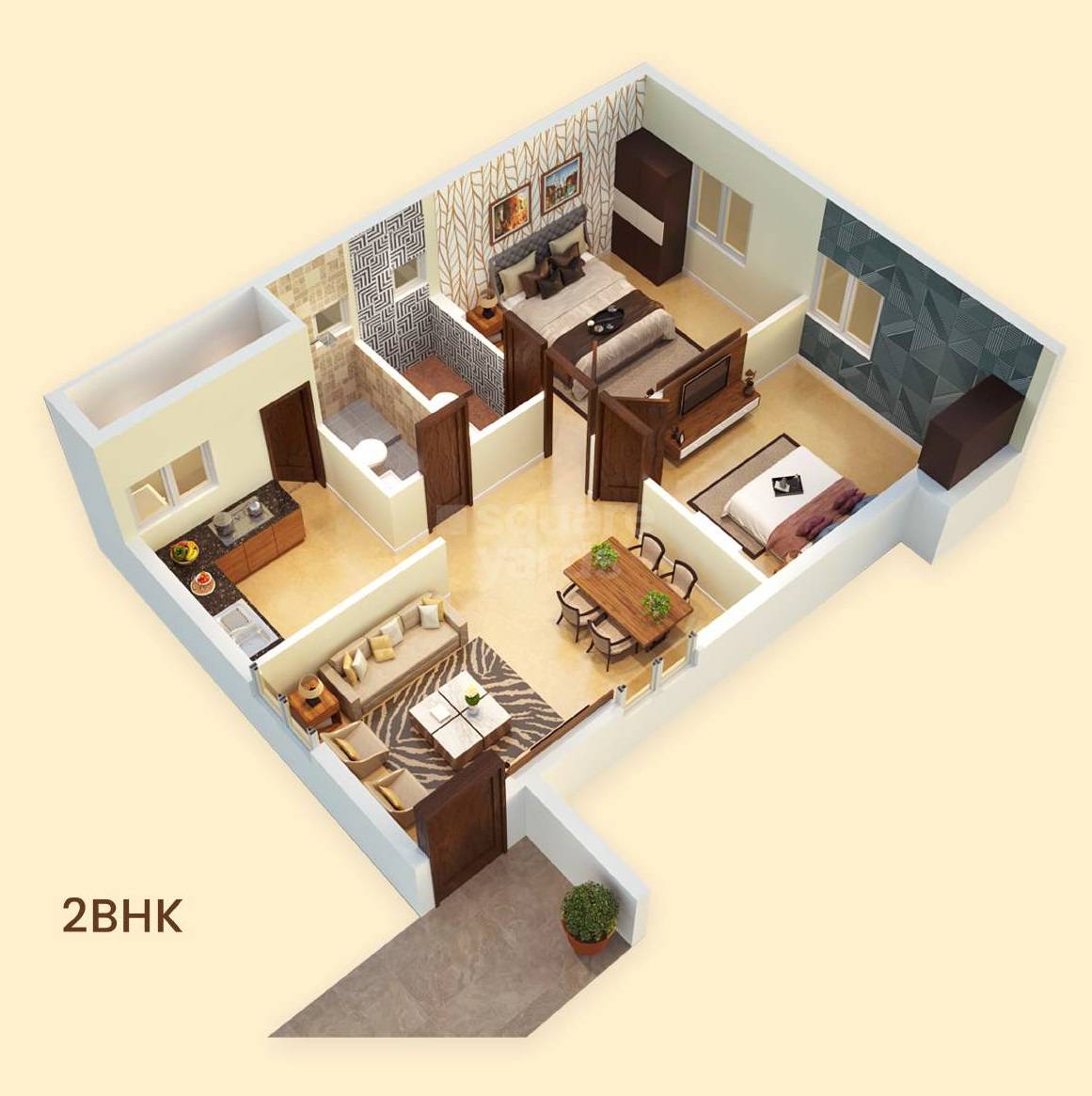 Floor plan of 2 BHK 648 Sq. Ft. Apartment in Stepsstone Vatsa Elite, Chennai