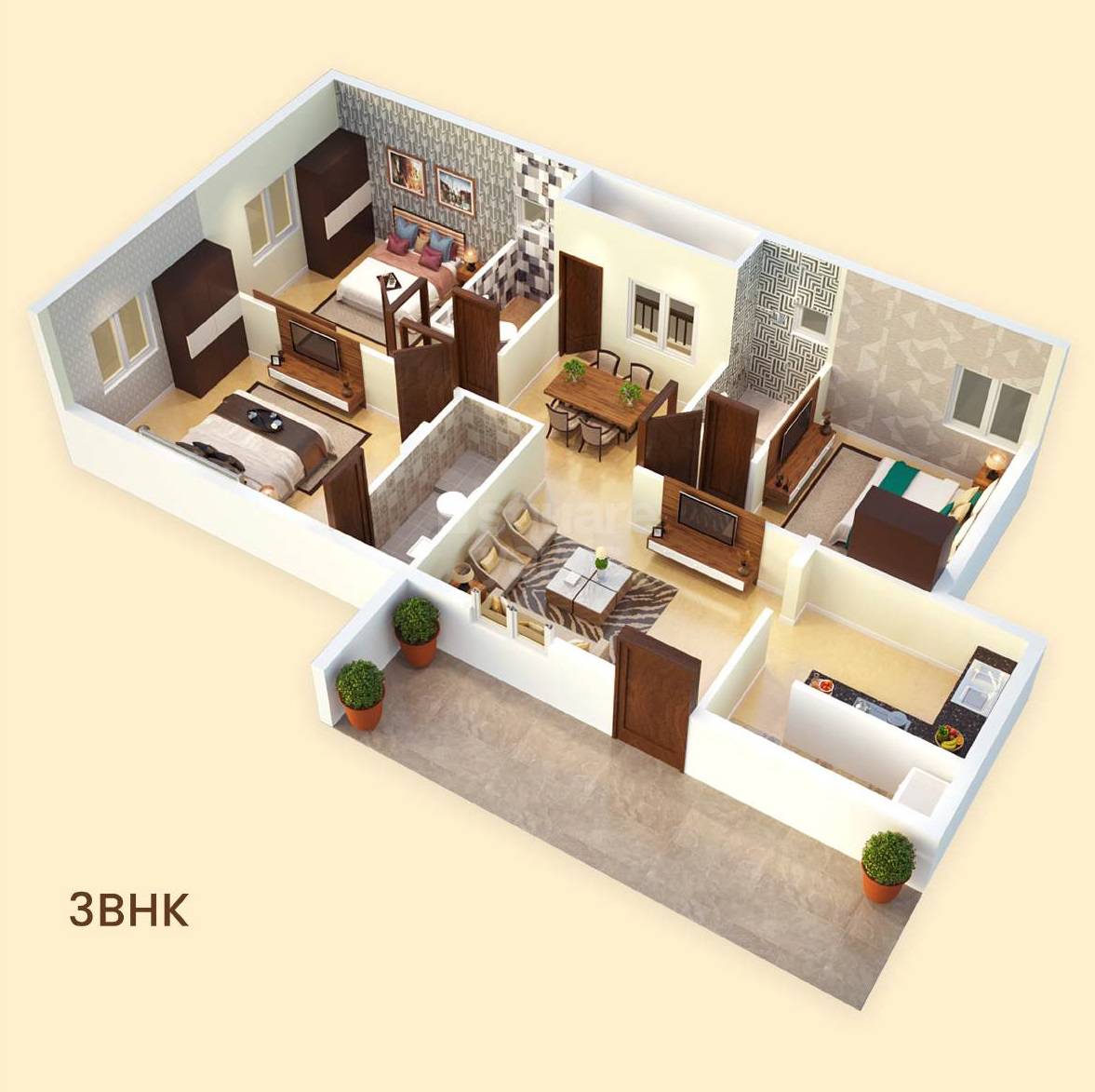 Floor plan of 3 BHK 909 Sq. Ft. Apartment in Stepsstone Vatsa Elite, Chennai