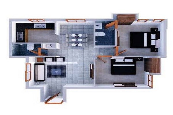 Floor plan of 2 BHK 889 Sq. Ft. Apartment in Swarna Adarsh Nest, Chennai