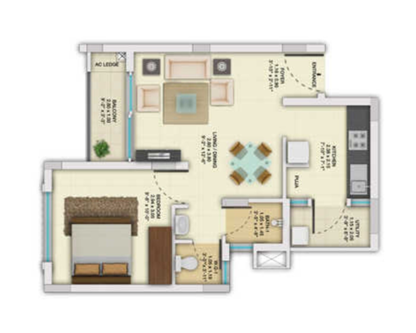 Floor plan of 1 BHK 576 Sq. Ft. Apartment in TATA Santorini, Chennai