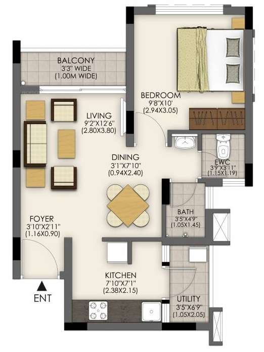 1 BHK 417 Sq. Ft. Apartment in TATA Santorini Phase IB