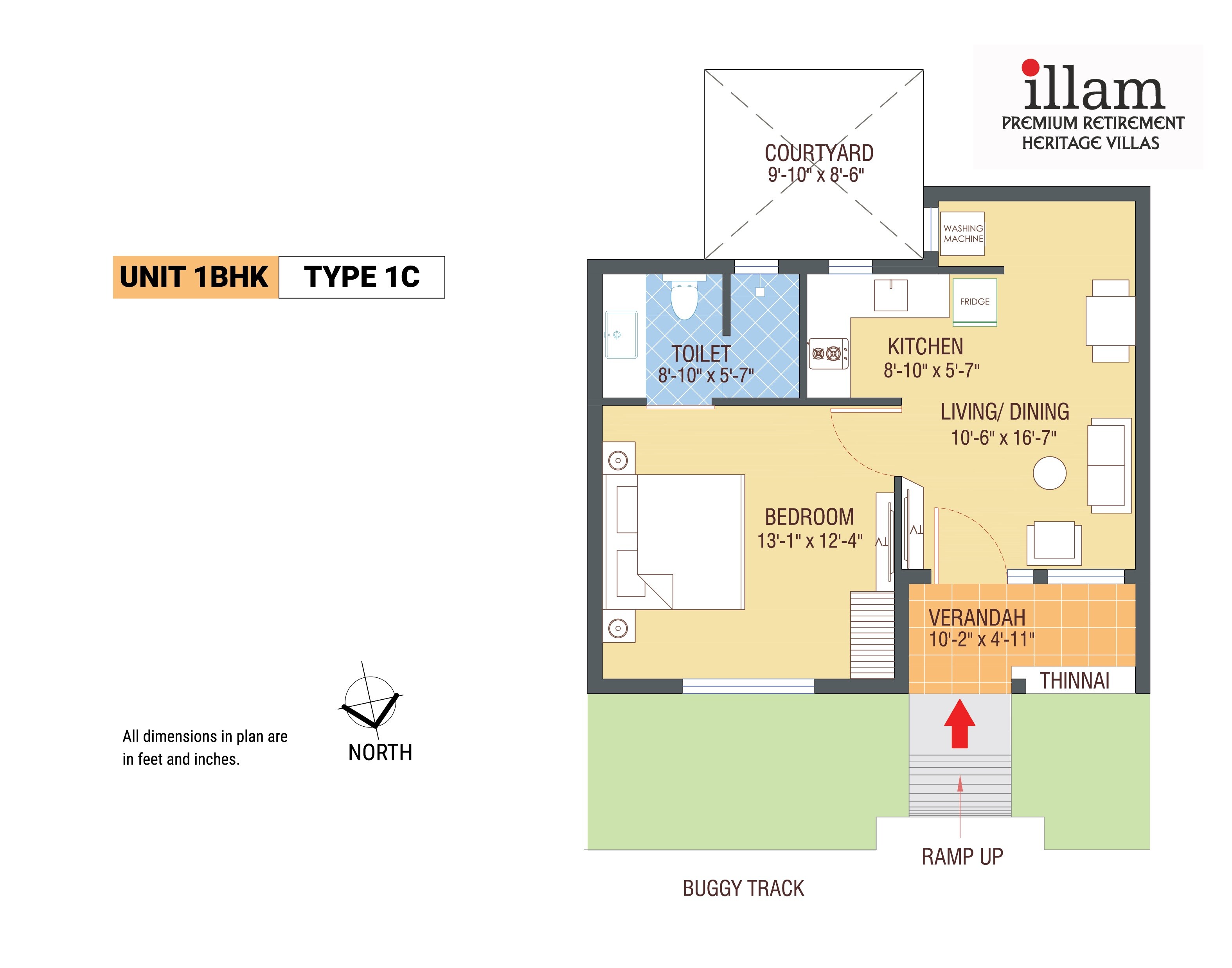 Floor plan of 1 BHK 685 Sq. Ft. Villa in TCH Illam, Chennai
