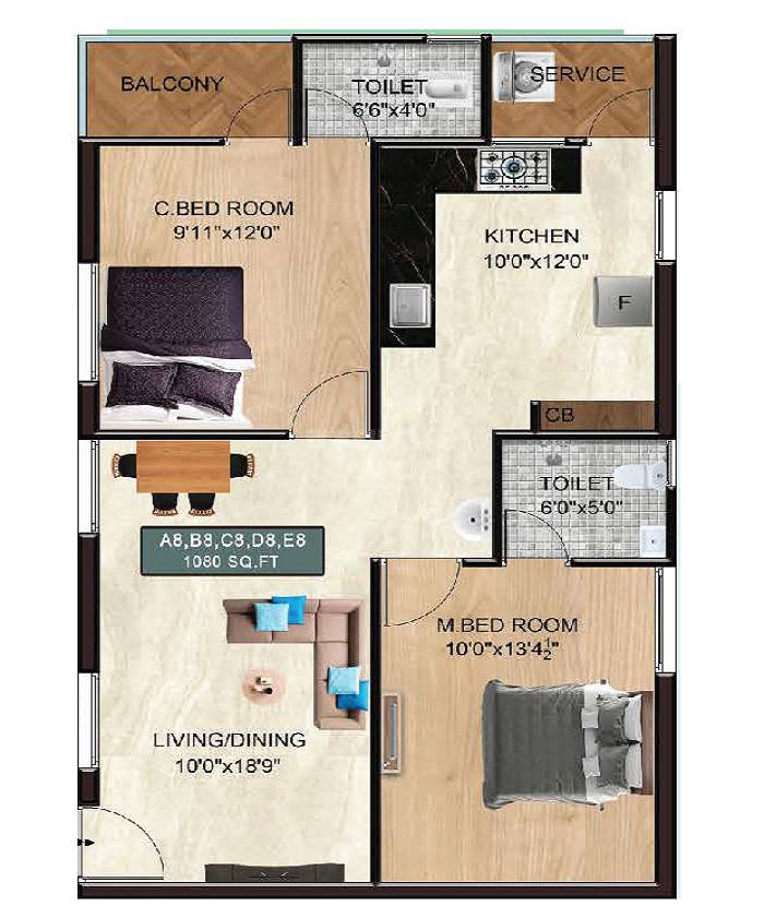 2 BHK 1080 Sq. Ft. Apartment