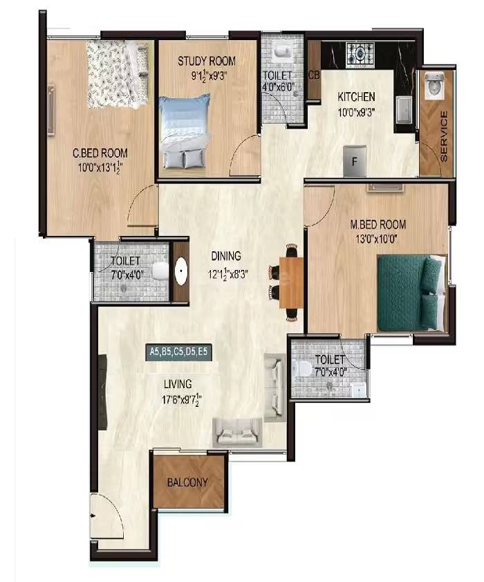 3 BHK 1370 Sq. Ft. Apartment