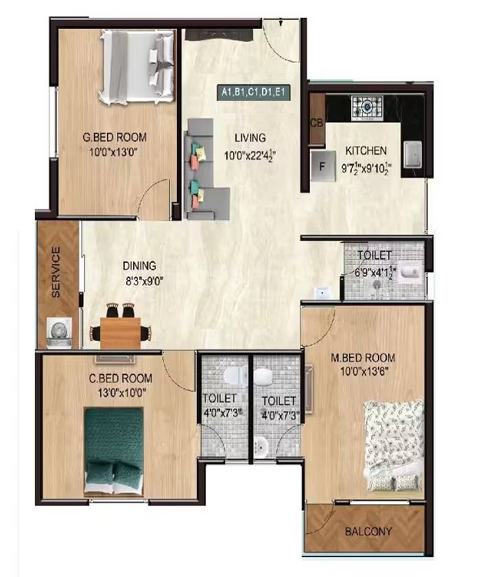 3 BHK 1545 Sq. Ft. Apartment