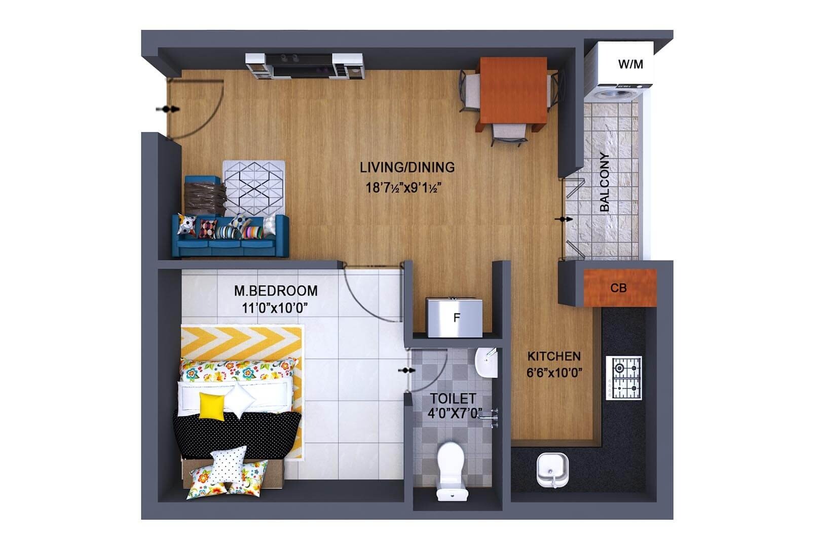 Floor plan of 1 BHK 650 Sq. Ft. Apartment in The Nest Epic, Chennai
