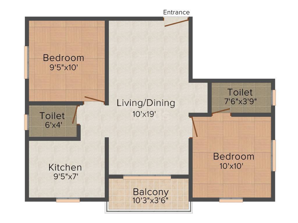 Floor plan of 2 BHK 790 Sq. Ft. Apartment in Thilaga Aishani, Chennai