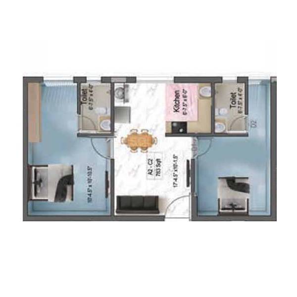 2 BHK 873 Sq. Ft. Apartment