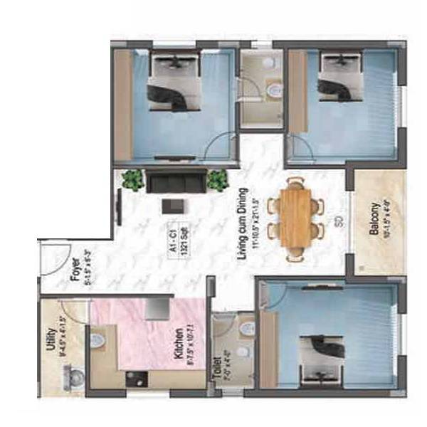 Traventure Anugraha 3 BHK Layout