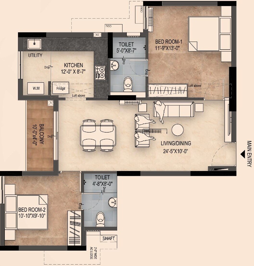 Floor plan of 2 BHK 1166 Sq. Ft. Apartment in Tulive Pavilion, Chennai
