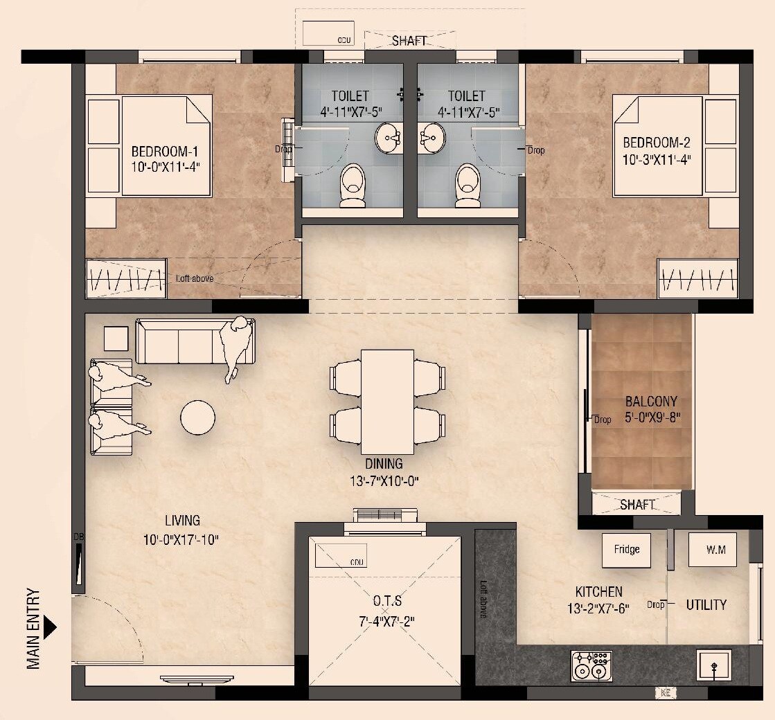 Floor plan of 2 BHK 1286 Sq. Ft. Apartment in Tulive Pavilion, Chennai