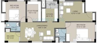 Floor plan of 2 BHK 1525 Sq. Ft. Apartment in TVH Aura, Chennai