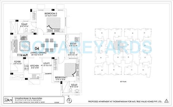 Floor plan of 2 BHK 1116 Sq. Ft. Apartment in TVH Svasti, Chennai