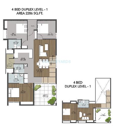 Floor plan of 4 BHK 2286 Sq. Ft. Apartment in TVH Taus, Chennai