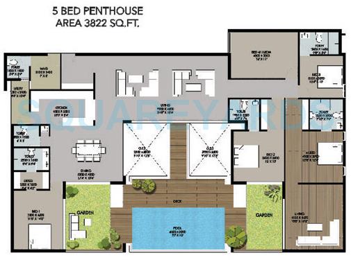 Floor plan of 5 BHK 3822 Sq. Ft. Apartment in TVH Taus, Chennai