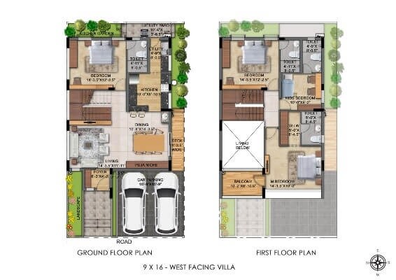 Floor plan of 3 BHK 1969 Sq. Ft. Villa in TVS Emerald Aaranya, Chennai