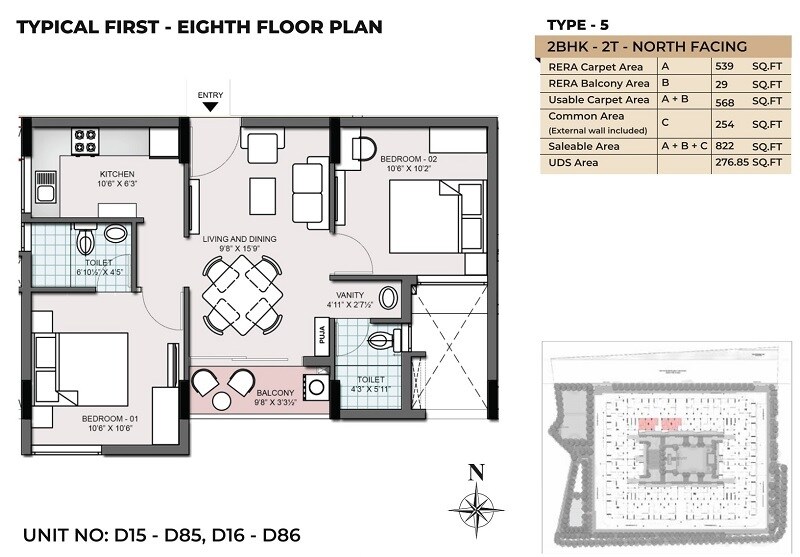2 BHK 822 Sq. Ft. Apartment