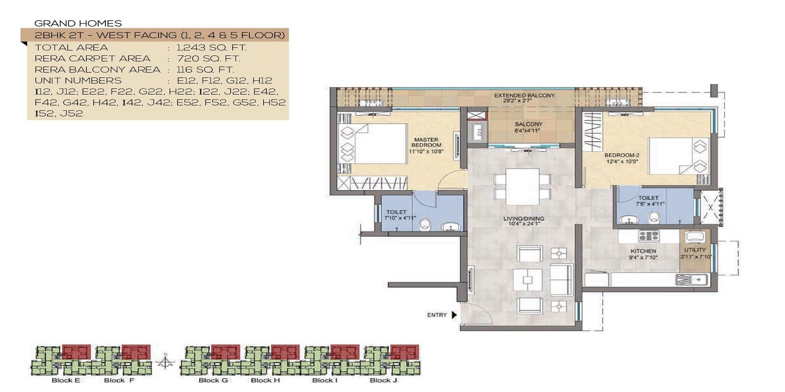 Floor plan of 2 BHK 1243 Sq. Ft. Apartment in TVS Emerald Magnific, Chennai