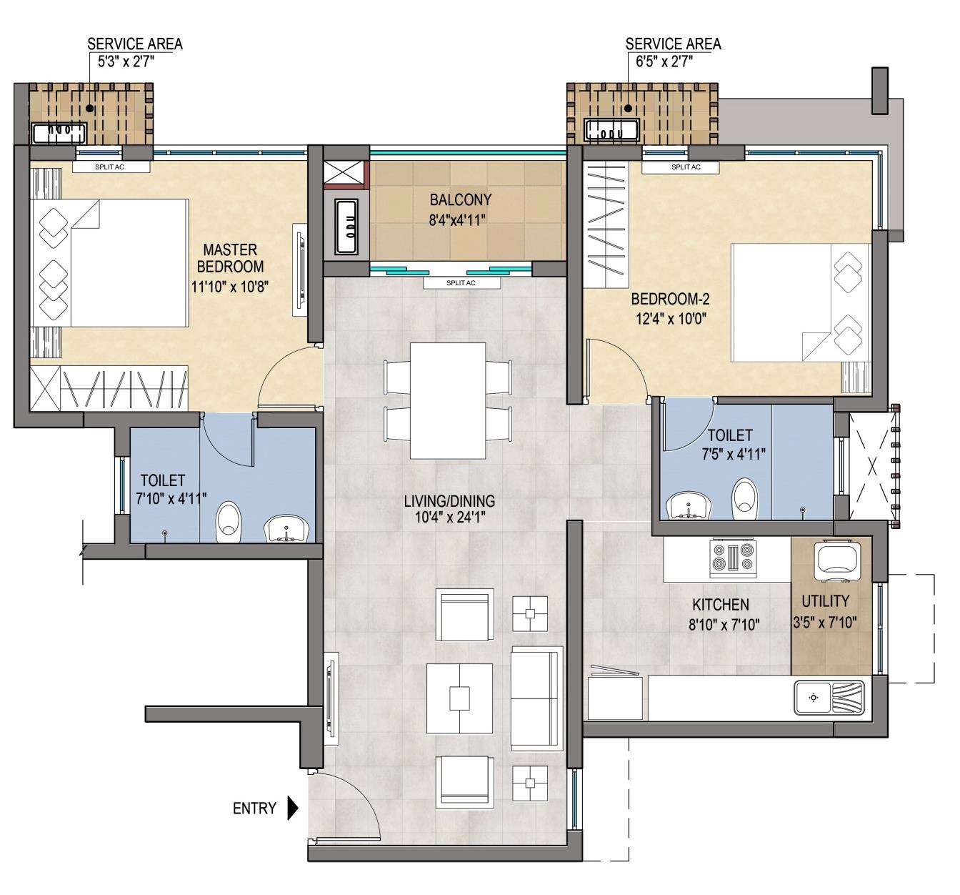 2 BHK 1124 Sq. Ft. Apartment in TVS Emerald Peninsula