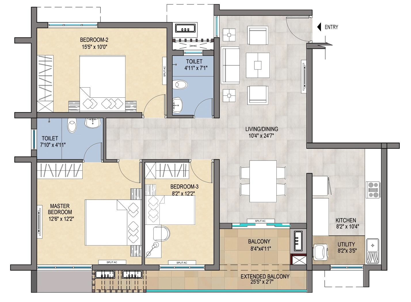 3 BHK 1583 Sq. Ft. Apartment