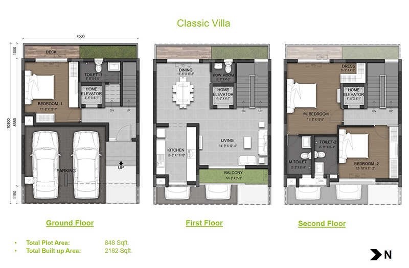 Floor plan of 3 BHK 2182 Sq. Ft. Villa in TVS Emerald Verdant Woods, Chennai