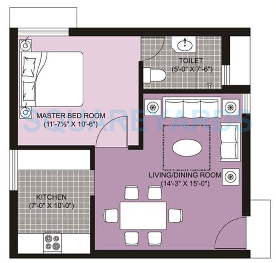 Floor plan of 1 BHK 622 Sq. Ft. Apartment in Unitech Ananda, Chennai