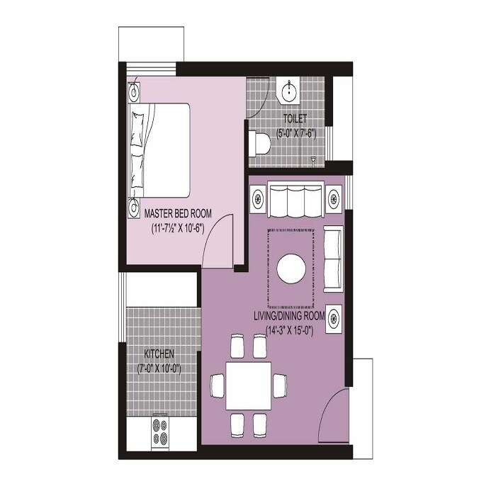 Floor plan of 1 BHK 622 Sq. Ft. Apartment in Unitech North Town Ananda, Chennai