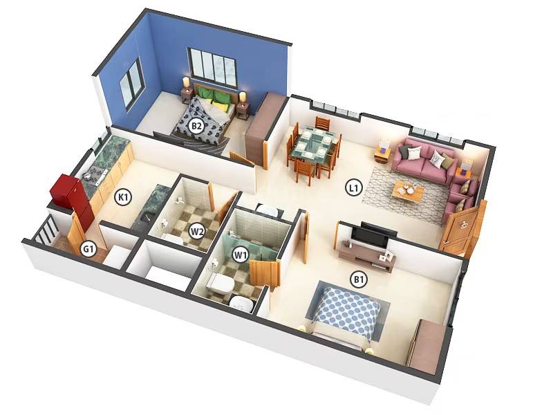Floor plan of 2 BHK 918 Sq. Ft. Apartment in Urban Heritage Kundrathur, Chennai