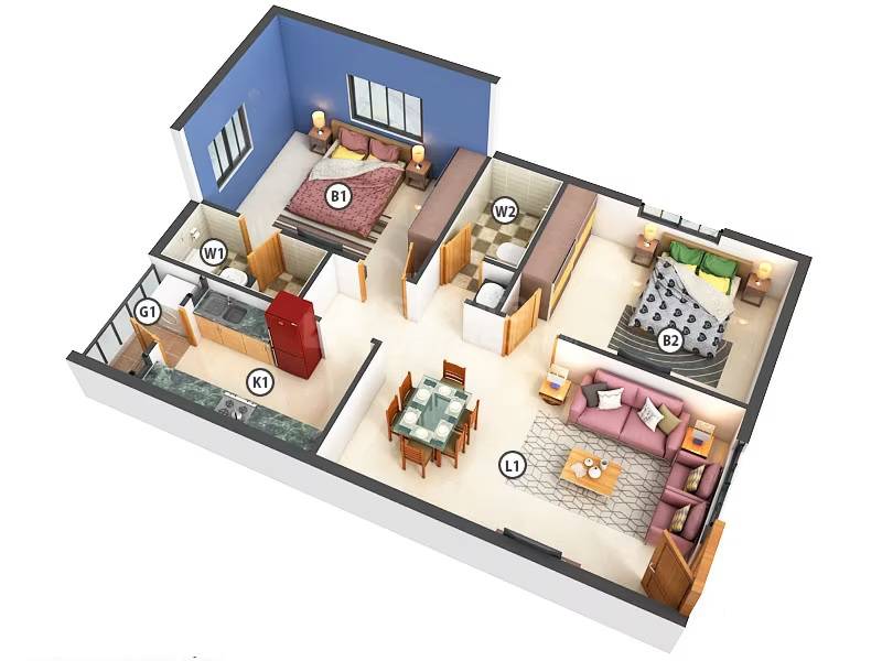 Floor plan of 2 BHK 939 Sq. Ft. Apartment in Urban Heritage Kundrathur, Chennai