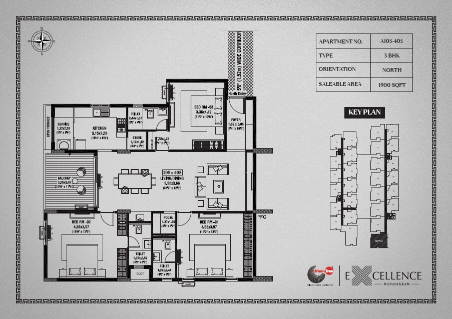 3 BHK 1900 Sq. Ft. Apartment