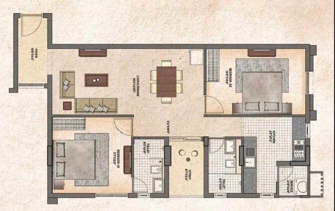 Floor plan of 2 BHK 1206 Sq. Ft. Apartment in Urban Tree Marvellous, Chennai