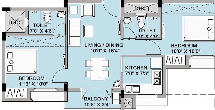 2 BHK 878 Sq. Ft. Apartment