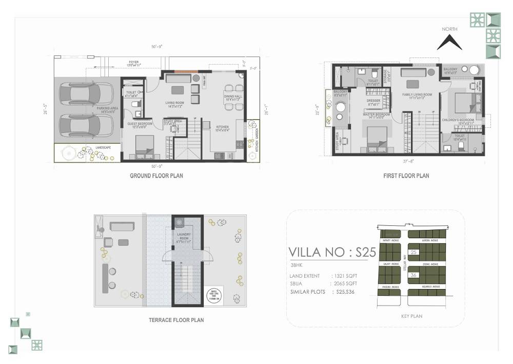 Floor plan of 3 BHK 2065 Sq. Ft. Apartment in Urbando Kosmos Solaris, Chennai